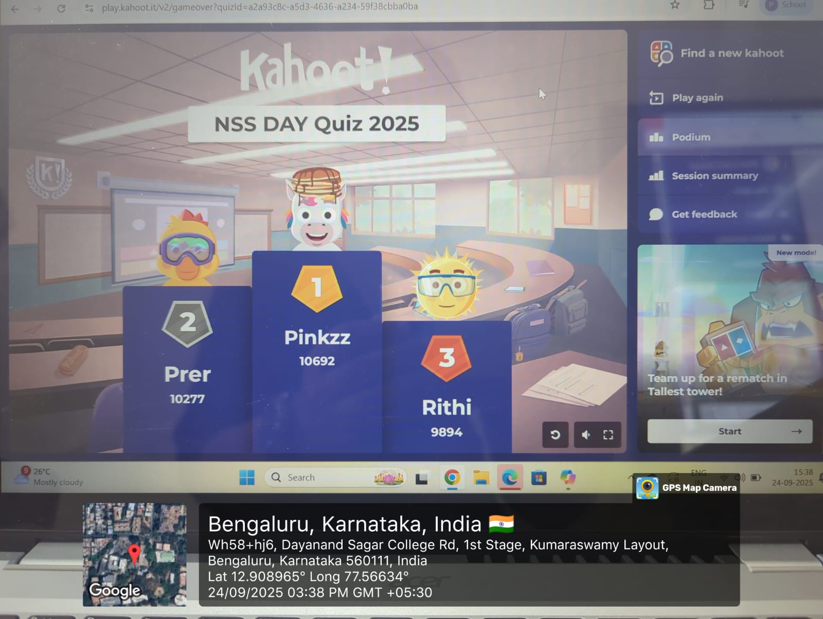 NSS Day quiz results on screen
